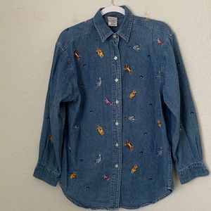 Vintage The Disney Store Embroidered Denim Shirt Size L